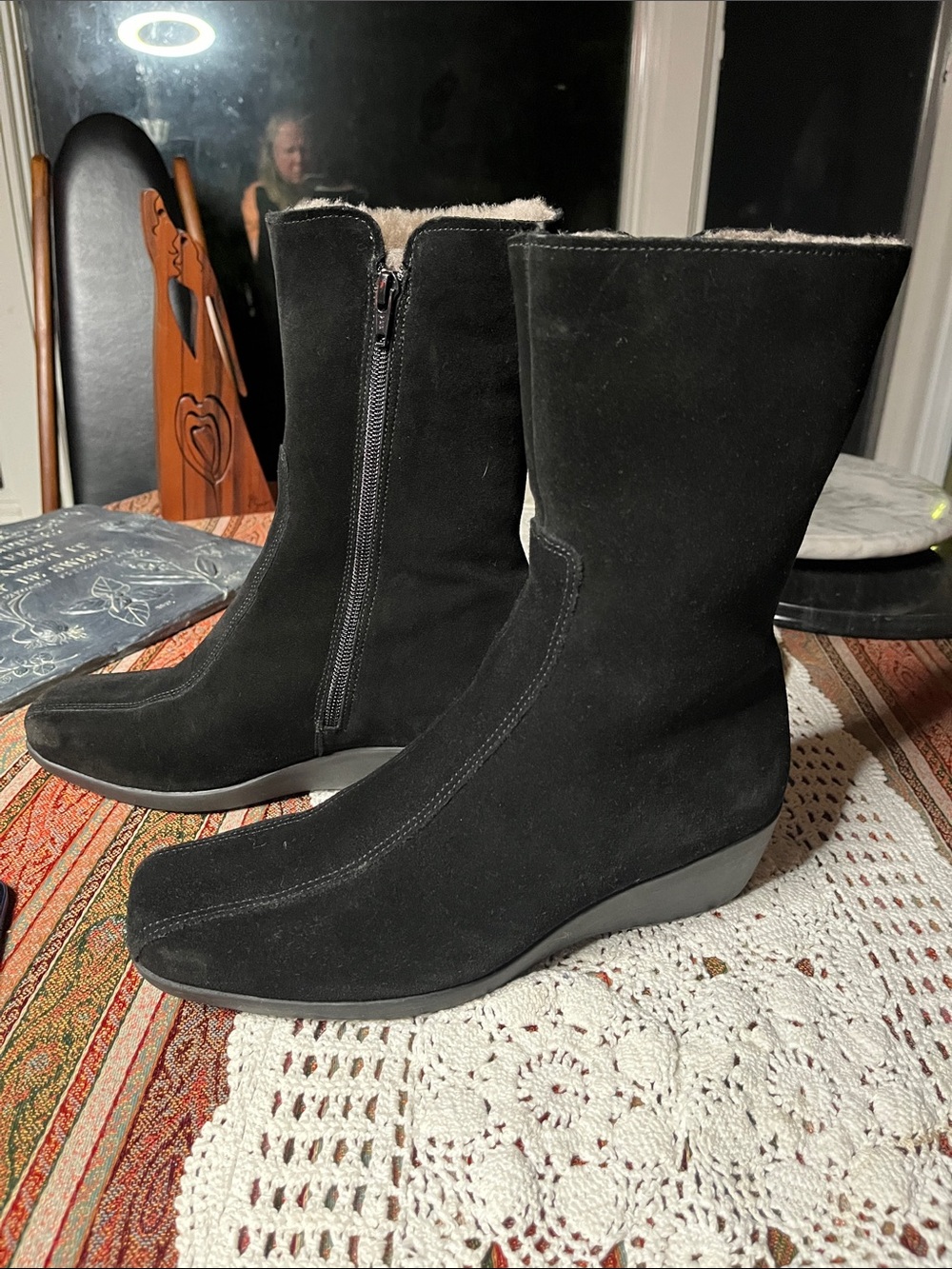 La CANADIENNE Edna  black suede - taupe shearling wool Boot Interior waterproof
